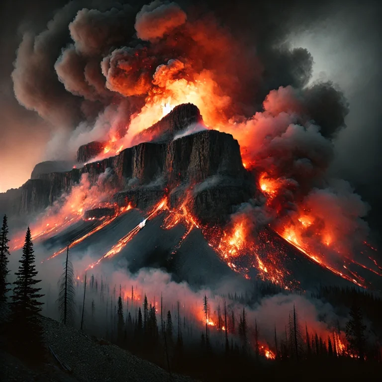 DALL·E 2025-01-21 22.16.33 - A dramatic and intense scene of a wildfire on a mountain
