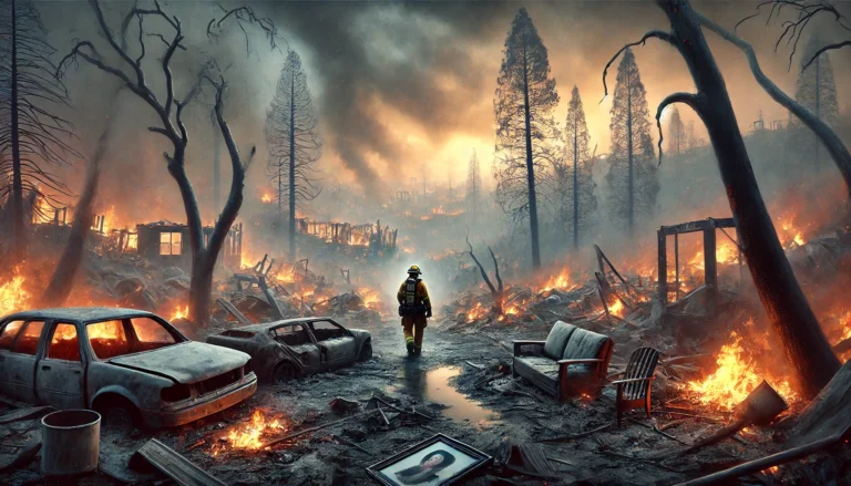 DALL·E 2025-02-13 22.20.41 - A dramatic digital painting depicting the aftermath of the January 2025 Los Angeles wildfire